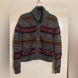 Ralph Lauren Hand Knit Fair Isle Wool Cashmere Shawl Collar Cardigan M